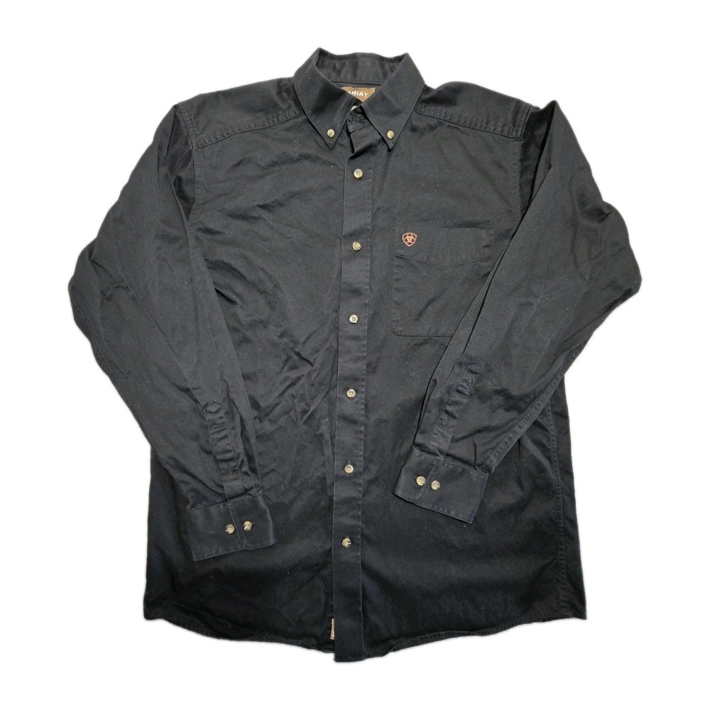 Ariat Solid Twill Classic Fit Button Down Long Sleeve Black Shirt Men's Size M